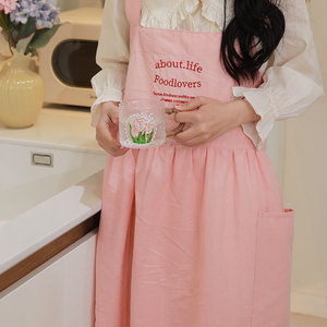 Spring Summer Cotton Apron Cream White Embroidered Foodlovers Design For Home Outdoor Use Oil Resistant Plus Size Available - Product Image 3