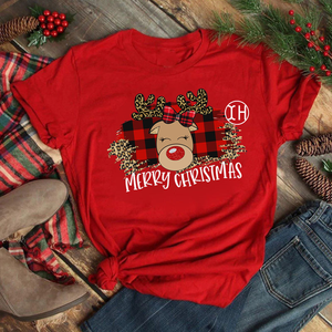 Produttore di abbigliamento donna buon natale camicetta a maniche corte moda alberi di Natale grafica girocollo camicetta top - Product Image 5