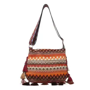 Summer Ethnic Style Trendy Retro Crossbody Bag Large Capacity Tote Women Shoulder Bag with fringe