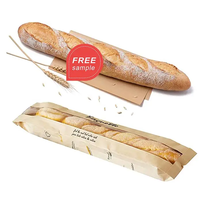 Minimalist Baguette Bag Fresh Kraft Paper Bag Fast Food Loaf Paper Packaging For Bread With Front Clear Window