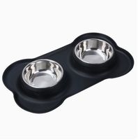 Bols pour chiens et chats en acier inoxydable double paroi avec logo personnalisé et tapis d'alimentation en silicone en forme d'os pour nourriture et eau pour animaux de compagnie