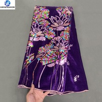 Tissu en velours brodé à la main africain avec sequins, magnifique tissu en dentelle de velours à sequins pour robes féminines - Grande Vente