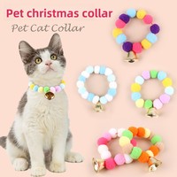 Collier pour chat de Noël avec pendentif boule de fourrure et clochette élastique, style japonais et coréen, motif color block, mignon
