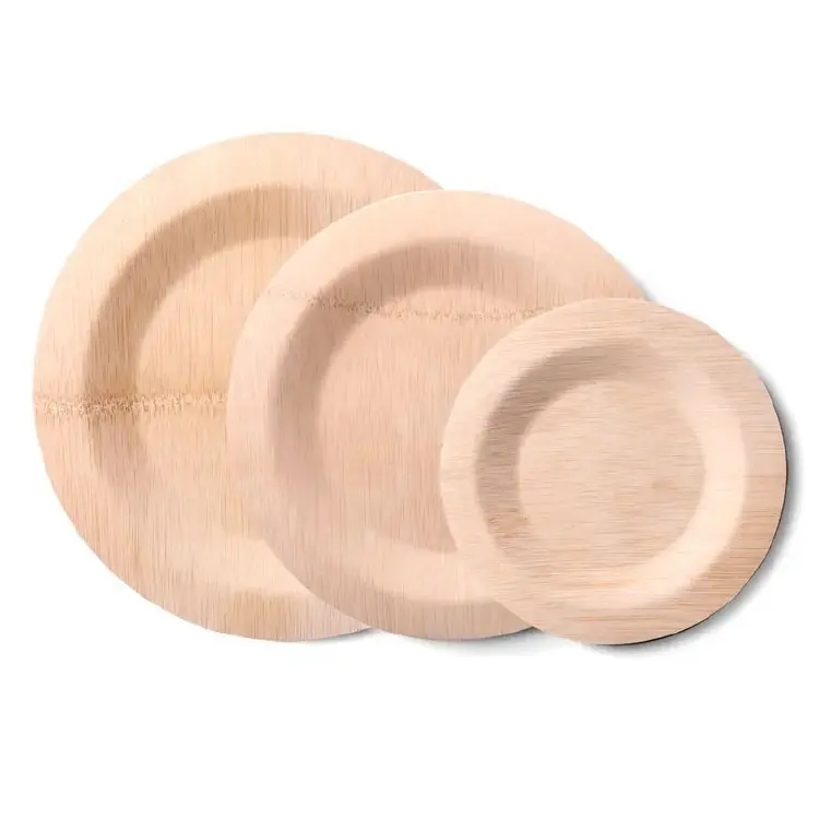 Eco-friendly 7" 9" 11" Biodegradable Compostable Round Bamboo Plates Disposable