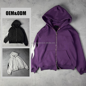Tùy Chỉnh Đôi Dây Kéo Quá Khổ Nặng Hoodie Y2K Đau Khổ Vá Thêu Pháp Terry Bông Hoodies - Product Image 4