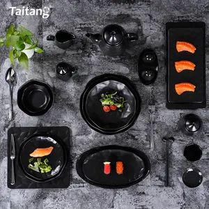 Wholesale black ceramic plate dinner set for wedding porcelain plates sets dinnerware ceramic