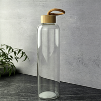 Bouteille d'eau sport en verre personnalisable multi-spécifications avec logo, gobelet de voyage cylindrique, couvercle en bambou, tasse transparente, écologique et anti-fuite