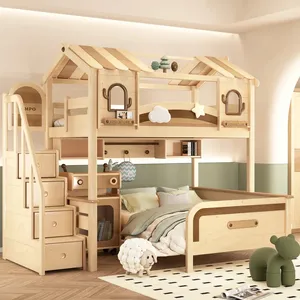 Litera de madera maciza Sampo para niños, cama de madera para bebés, litera para niños para dormitorio/hotel/condominio