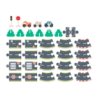 Juego de construcción de carreteras de Ciudad de madera para niños, juguetes de ranura para coche de carreras de vía férrea para niños