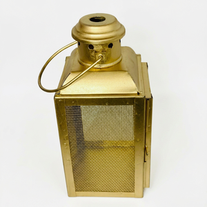 Gold Square Metal Lantern With <b>Mesh</b> <b>Screen</b> Hanging Decor For Home Decoration - Product Image 1