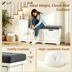 SENYU White Farmhouse Entryway <b>Shoe</b> <b>Bench</b> <b>with</b> Cushioned <b>Seat</b> and <b>Storage</b> Drawers for Hallway Furniture - Product Image 5