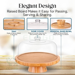 Bamboo <b>Cake</b> Stand with Clear <b>Cover</b> <b>Cake</b> Holder, Serving Platter, Punch Bowl, Veggie Stand, Snack Tray Extra Large <b>Cake</b> Platter - Product Image 6