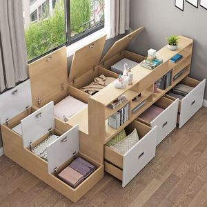 Cama Tatami con Almacenamiento y Estantería Integrada, Cama de Madera para Apartamentos Pequeños, Muebles de Dormitorio, Diseño de Caja Baja - Product Image 3