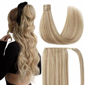 Best Selling Raw Indian Virgin Remy Kinky Drawstring Natural Yaki Human Hair <b>Clip</b>-in Ponytail <b>Extension</b> Straight Style No Tangle - Product Image 2