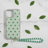 Étui de téléphone de luxe en TPU+PC avec motif à pois et dragonne pour 16/15/14/13/12/11/12 Pro/13 Pro/14 Pro/15 Pro/16 Pro/17 Promax