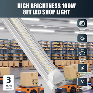 Energy Saving 100W V Shape Integrated T8 Light 8ft Long Lifespan SMD2835 Shop <b>Lighting</b> for Garage Warehouse <b>Workshop</b> Supermarket - Product Image 2
