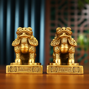 Par de Figuras de Pixiu de Latón, 2 Piezas, Decoración Feng Shui para el Hogar u Oficina, Bestia Auspiciosa, Regalo Artesanal - Product Image 1
