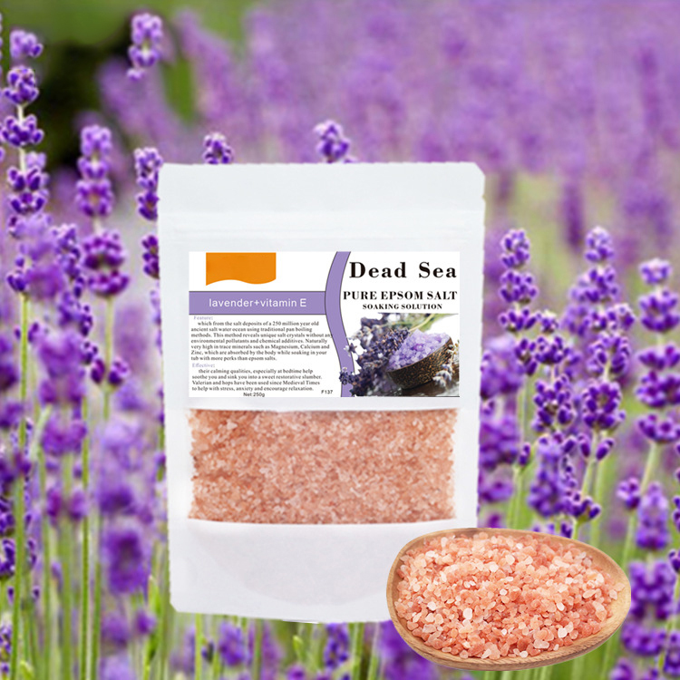 Spa natural a granel de etiqueta privada, lavanda orgánica vegana, rosa, leche, sal de baño de mar con fragancia de flores