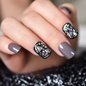 Uñas Postizas Medianas Cuadradas con Purpurina, Fáciles de Aplicar, Rayas Negras, Uñas Falsas para Arte de Uñas, <span class=keywords><strong>Manicura</strong></span> de Salón, 30 Piezas - Product Image 1