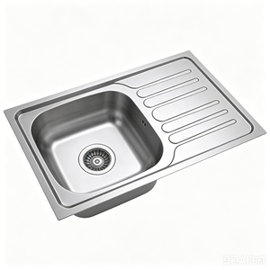 Évier à cuve unique encastrable avec guide d'eau intégré, rainure incurvée et pointe ovale segmentée - Product Image 2