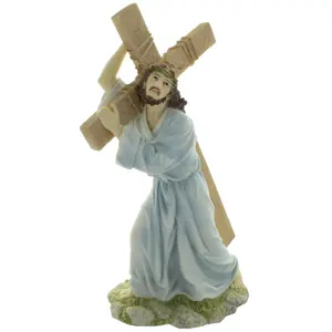 Custom Resin Crafts Religious Statues Jesus Carrying the Cross Statue For Sales