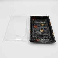 JY-1107 Rechthoekige Zwarte Kunststof Verpakking Sushi Box voor Kunststof Voedselcontainer met Doorzichtig Deksel