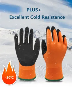 Sarung tangan memancing Musim Dingin GR4010, sarung tangan pelindung tenaga kerja hangat tahan dingin dilapisi lateks beludru akrilik antiselip tahan air