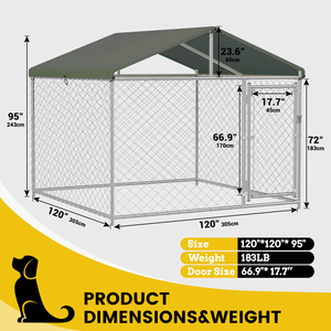 Chenil extérieur robuste pour chiens de 10 pi x 10 pi-Clôture en acier galvanisé avec toit, adapté à tous les temps - Product Image 5
