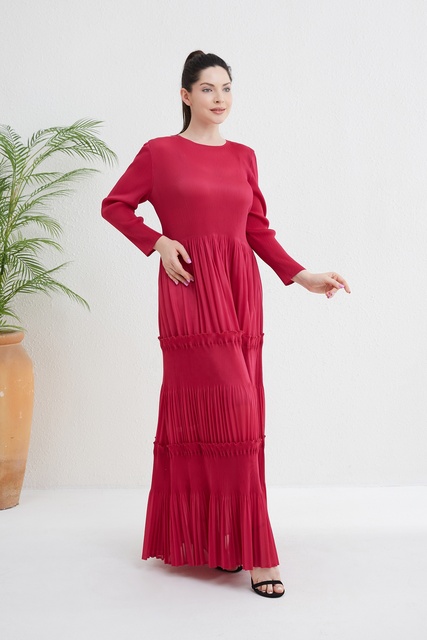 High Quality Robe Pour Femme Luxury Pleated Long Sleeve Women's Dresses for Church Party Plus Size Red Elegant Vestidos Casuales