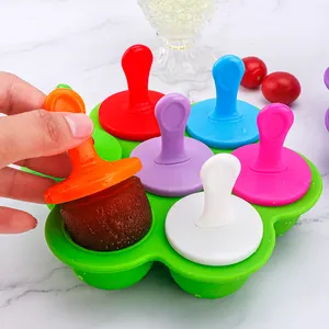 Round Shape 7 Cavity Silicone Popsicle Mold With Plastic Sticks Ice Cream Jelly Ice Cube Tray