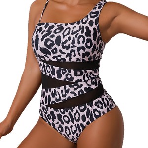 Traje de Baño Bikini de Una Pieza con Estampado de Leopardo, Malla y Aberturas, Hombros Descubiertos, para Mujer, Ropa de Playa - Product Image 5