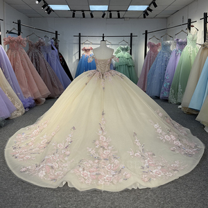 5961 Elegantes vestidos de quinceañera con hombros descubiertos, florales, con falda abullonada para niñas - Product Image 4