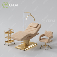 Lit spa facial de luxe en cuir violet avec base en or et commande au pied Table de massage électrique avec lumières LED et ensemble de lit avec 3 moteurs