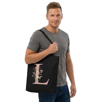 Cadeaux de diplôme personnalisés pour femmes, sacs fourre-tout en toile avec initiale L, doublure en polyester (noir)