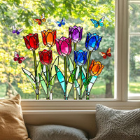 Autocollants en verre Baide colorés effet vitrail, motif tulipe et papillon, adhésion statique sans colle, fabriqués au Jiangxi, Chine, pour décoration de fenêtre, commandes personnalisées