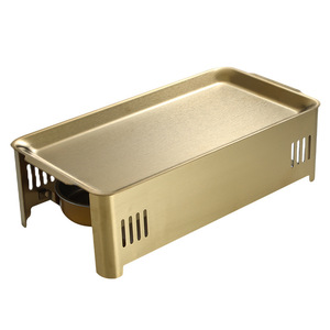 Korean Style Stainless Steel BBQ Grill Gold Rectangular Smokeless Windproof Rustproof Heating Dish Grill <b>Plate</b> Meat <b>Rack</b> - Product Image 1