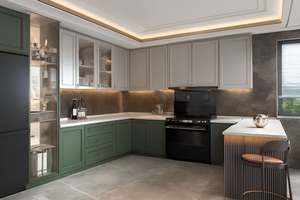 SANTOPOVA Modern Custom Shaker Kitchen Cabinetry Featuring Quartz Countertop and <b>Under</b>-<b>Cabinet</b> Lighting for Homes Apartments - Product Image 2
