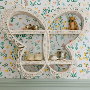 Butterfly Shaped <b>Wall</b> Shelf White Rattan 2 Tier <b>Hanging</b> <b>Storage</b> Display For Kids Room Decor - Product Image 3