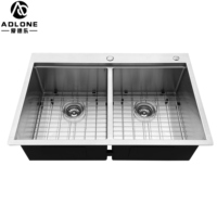 Évier de cuisine double en acier inoxydable brossé SUS304 de 28 pouces, fait main, avec égouttoir