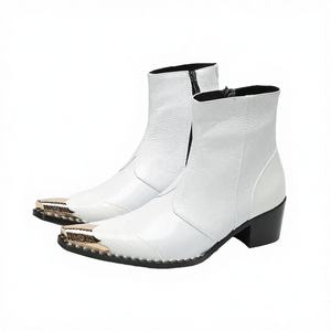 Bottes habillées élégantes pour hommes NA801, en cuir véritable, à bout en acier, respirantes, blanches, pour mariage et soirée - Product Image 4