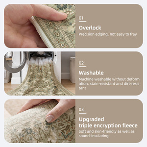 EIFFEL HOME Tapis en fibre de polyester à motif de plantes et de fleurs rétro américain, lavable en machine, imperméable, résistant aux taches, pour salon - Product Image 1