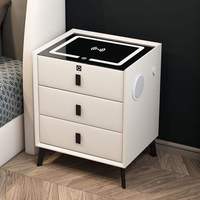 Table de chevet intelligente de luxe Lumio, trois tiroirs, charge sans fil, verrouillage par empreinte digitale, lumière audio, design moderne, bois, métal, chambre à coucher
