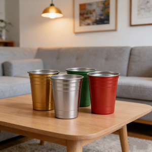 Gobelet de camping moderne en acier inoxydable empilable de 350 ml (16 oz) pour boissons de fête, rouge, nouveau, verres à bière pour l'extérieur, mug de camping, Ping Pong - Product Image 1