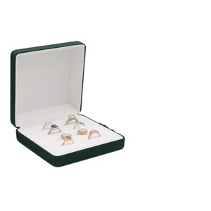 Wholesale Modern Luxury Rectangle Pu Leather Jewelry Ring <b>Storage</b> <b>Box</b> with Square Pattern Multi-Insert Embossed Velvet Lining - Product Image 4