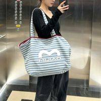 Sac fourre-tout en toile rayée écologique avec logo personnalisé et design de lettres, grande capacité pour la plage et la publicité réutilisable