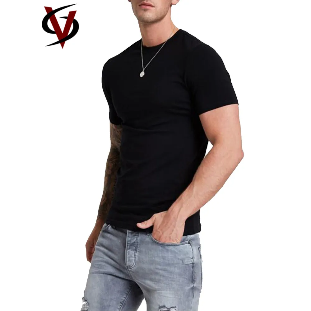 Özel sıkı sağlıklı tişört % 100% pamuk ekip boyun kısa kollu Slim Fit uzun kollu erkek gömlek T Shirt siyah