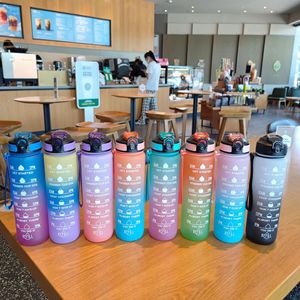 Cross Border Space Cup Duckbill Straw Plastic Gradient Travel Mug 1000ml Fitness Sports Frosted 13 Colors - Product Image 4