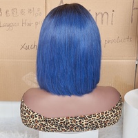 Grosir warna mode rambut manusia Brasil mentah 10 inci T1b/biru # wig Bob depan renda UNTUK WANITA HITAM