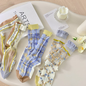 Novelty Casual Women <strong>Socks</strong> Harajuku Summer Ultra-thin Transparent Glass Silk <strong>Socks</strong> <strong>Sunflowers</strong> Crystal Funny <strong>Socks</strong> High Quality - Product Image 1