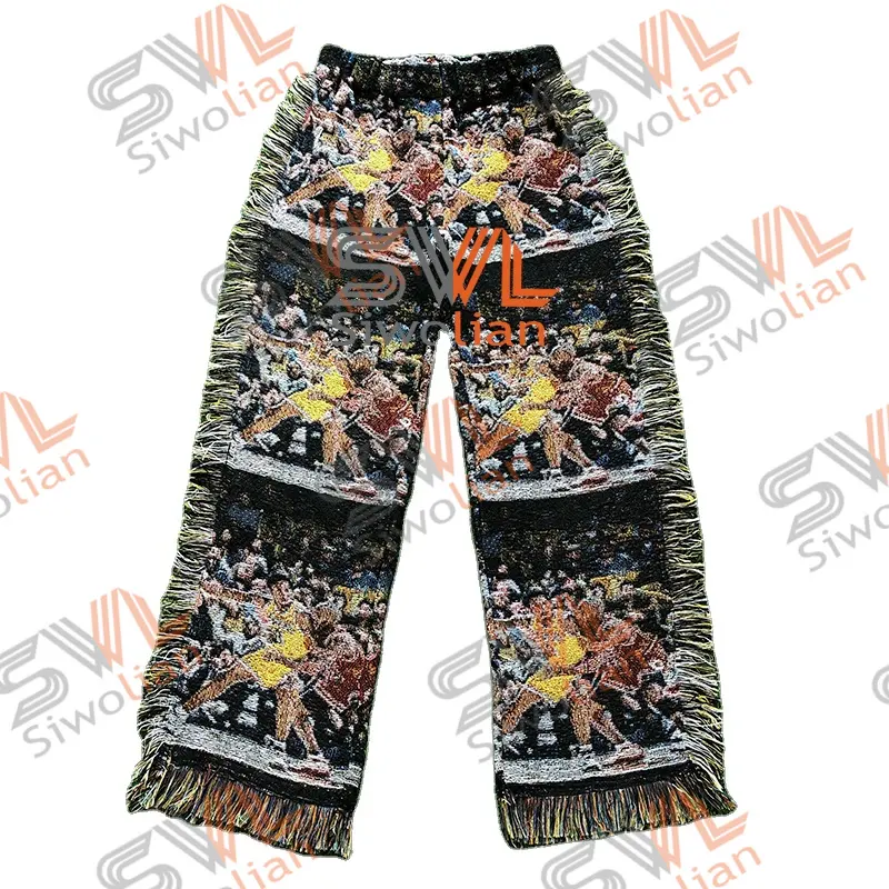 Female Tapestry Pants Wholesale Blanket Pants Custom Plus Size Woman Trousers Jacquard Tapestry Pants With Tassel